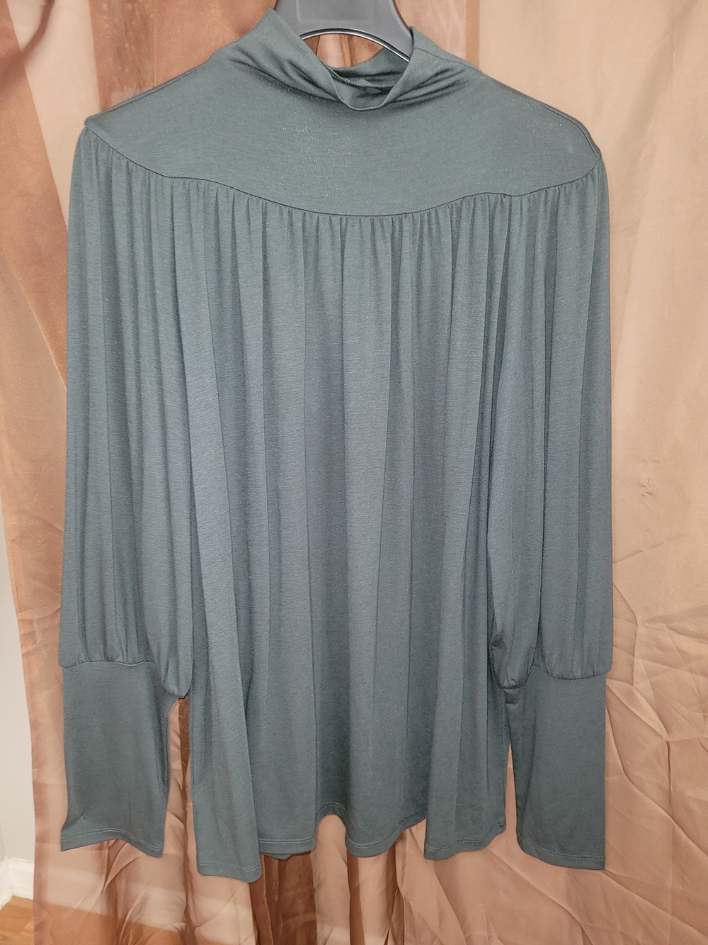 Ann Taylor Slate Green Mock Neck Long Sleeve Top